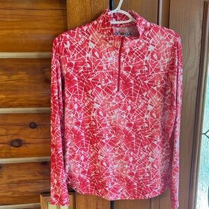 IBKUL Red and White Patterned Long Sleeve Zip Top Size Medium Great Condition